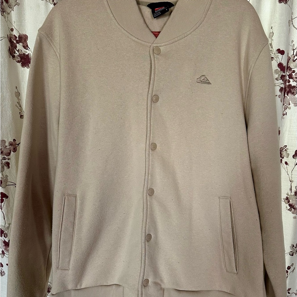 Men’s Quiksilver DryFlight Beige Chalk Varsity Bomber Jacket QA35JK005 Large